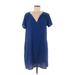 Lush Casual Dress - Mini V-Neck Short sleeves: Blue Solid Dresses - Women's Size Medium