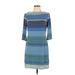 Donna Morgan Casual Dress - Sheath High Neck 3/4 sleeves: Blue Dresses - Women's Size 10