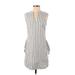 BCBGMAXAZRIA Casual Dress - Mini V-Neck Sleeveless: Ivory Print Dresses - Women's Size 2