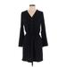 Max Studio Casual Dress - Shirtdress V Neck Long sleeves: Black Solid Dresses - Women's Size X-Small