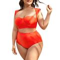 Jaoxiuozi Women Large Size Swimsuit Bikini Set Two Piece Bathing Suit Hollow Halter Bikini Beach Swimsuit Bathing Suits with Underwire for Women (Red, XXXL)