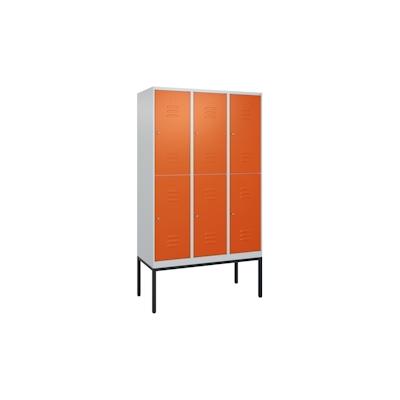 C+P Spind Classic PLUS, Gestell, 6 Abteile, HxBxT 212x120x50cm, Zylinderschloss, Hellgrau/Reinorange von PROREGAL Image