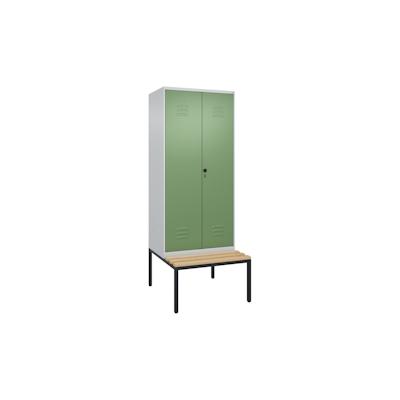 C+P Doppel-Spind Classic PLUS Buche untergebaute Bank 2 Abteile, Trennwand, HxBxT 212x80x82cm, Sicherheitsdrehriegel, Hellgrau/Resedagrün von PROREGAL Image