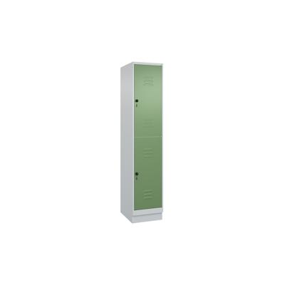 C+P Spind Classic PLUS, Sockel, 2 Abteile, HxBxT 195x40x50cm, Sicherheitsdrehriegel, Hellgrau/Resedagrün von PROREGAL Image