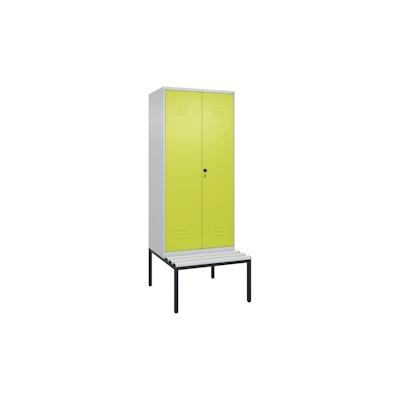 C+P Doppel-Spind Classic PLUS Kunststoff untergebaute Bank 2 Abteile Trennwand HxBxT 212x80x82cm Sicherheitsdrehriegel Hellgrau/Clowngrün von PROREGAL Image