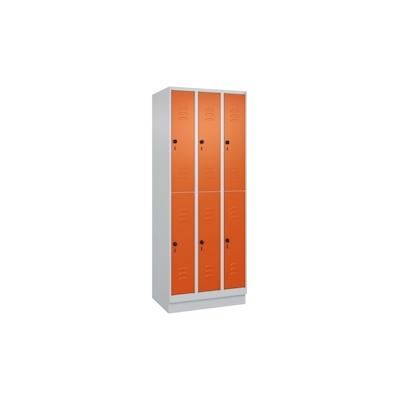 C+P Spind Classic PLUS, Sockel, 6 Abteile, HxBxT 195x75x50cm, Sicherheitsdrehriegel, Hellgrau/Reinorange von PROREGAL Image