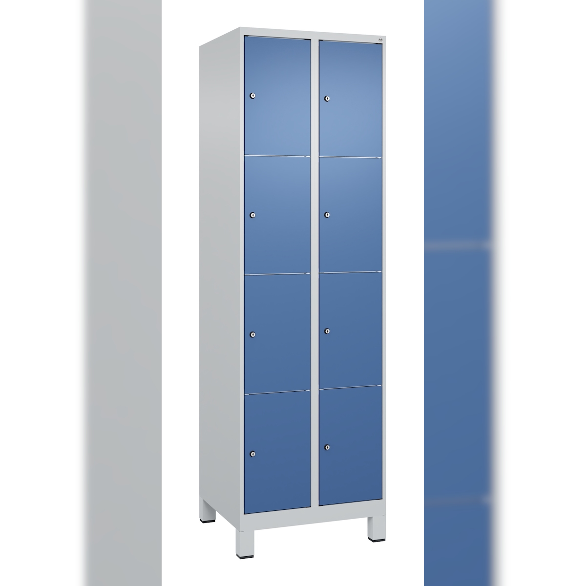 C+P Schließfachschränke Classic PLUS, Füßen, 8 Abteile, HxBxT 195x60x50cm, Zylinderschloss, Hellgrau/Fernblau von PROREGAL Image