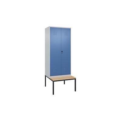 C+P Doppel-Spind Classic PLUS Buche untergebaute Bank 2 Abteile, Trennwand, HxBxT 212x80x82cm, Sicherheitsdrehriegel, Hellgrau/Fernblau von PROREGAL Image