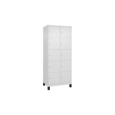 C+P Schließfachschränke Classic PLUS, Füßen, 10 Abteile, HxBxT 195x80x50cm, Zylinderschloss, Verkehrsweiß von PROREGAL Image