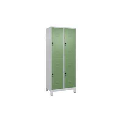 C+P Spind Classic PLUS, Füßen, 4 Abteile, HxBxT 195x80x50cm, Sicherheitsdrehriegel, Hellgrau/Resedagrün von PROREGAL Image