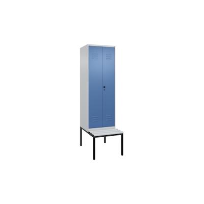 C+P Doppel-Spind Classic PLUS Kunststoff untergebaute Bank 2 Abteile Trennwand HxBxT 212x60x82cm Sicherheitsdrehriegel Hellgrau/Fernblau von PROREGAL Image