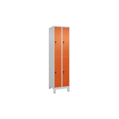 C+P Spind Classic PLUS, Füßen, 4 Abteile, HxBxT 195x50x50cm, Sicherheitsdrehriegel, Hellgrau/Reinorange von PROREGAL Image
