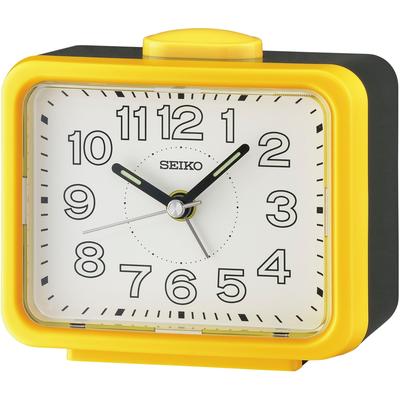 Quarzwecker SEIKO "QHK061Y", schwarz (schwarz, gelb), Wecker, Wecker, Schlafzimmer, Klingelalarm, durchlaufende Sekunde,Leuchtzeiger