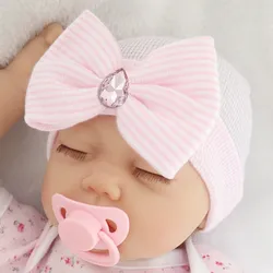 Chapeau pour nouveau-né, diamant brillant, chapeaux chauds pour bébé en bas âge, casquettes rayées en coton, chapeau d'hôpital doux