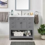 Wildon Home® Dondria 36" Bathroom Vanity w/ Top Sink, Bathroom Storage Cabinet w/ 6 Drawers Wood/Ceramic in Gray | 34.1 H x 35.2 W x 18 D in | Wayfair