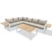 Latitude Run® 5-Piece Aluminum Outdoor Patio Sectional Sofa Set w/ Cushions & Coffee Table Wood/Metal/Natural Hardwoods/Teak in Brown/White | Wayfair