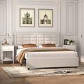 Ebern Designs Mellark 3 Piece Bedroom Set Bed Frame w/ W/ Charging Station & 2 Nightstands Upholstered/ in White | Wayfair