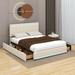 Ivy Bronx Ishanvi Linen Bed w/ LED Light, Drawers, Sockets & USB Ports Upholstered/Linen in Brown | 44.5 H x 62.6 W x 81.9 D in | Wayfair