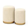 Costway Velvet/Linen Fabric Storage Ottoman Set of 2-A