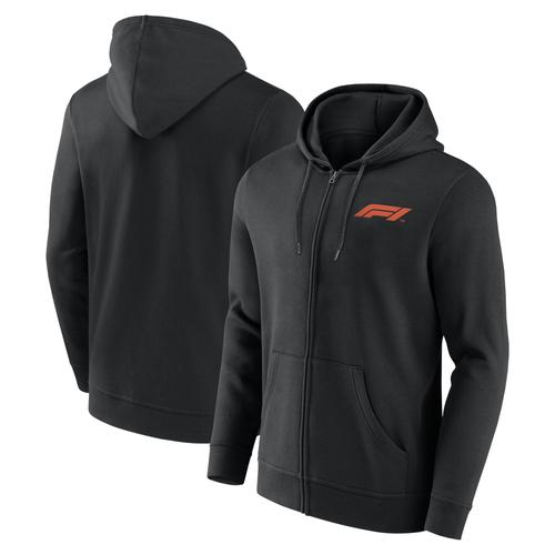 Formula 1 Essentials Kapuzenpullover mit kleinem Wappen und durchgehendem Reißverschluss – Schwarz