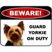 LED Light Up Red Flashing Blinking Attention Grabbing Laminated Dog Sign Beware Guard Yorkie on Duty Yard Fence Gate