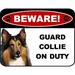 LED Light Up Red Flashing Blinking Attention Grabbing Laminated Dog Sign Beware Guard Collie on Duty Yard Fence Gate