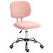 Cute Armless Office Chair, Teddy Fleece Fabric Desk Chair, Vanity Task Chair with Adjustable Height, Swivel Wheels