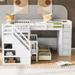 White L-Shaped Bunk Bed with 3 Drawers,Twin-Twin over Full Bed with Portable Desk and Wardrobe