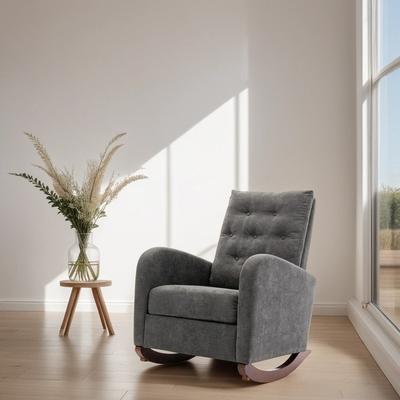 High Back Rocking Chair Armchair Nursery Chair Fabric Padded Seat, Beige