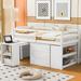 White Wooden Twin Size Loft Bed with Shelves, Storage Stairs and Retractable Desk