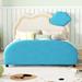 Velvet Upholstered Bed Frame Low Profile Bed Platform Bed with Cloud-Shaped Headboard and Embedded Light Stripe