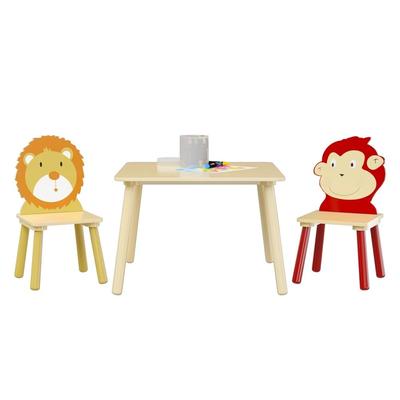 3Pieces Toddler Wooden Table and Chair Set,Natural