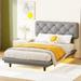 Twin/Full Size Upholstered Bed Frame with Light Stripe, Linen Fabric Floating Platform Bed with Headboard for Bedroom
