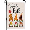 Happy Fall Garden Flags 8 Lighting Modes LED Fall Flags Double Sided Thanksgiving Garden Flags Harvest Pumpkin Yard Decorations Fall House LED Flags 12.5 x 18 Inch Thanksgiving House Flag