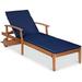 HOOMHIBIU 79x26in Acacia Wood Chaise Lounge Chair Recliner Outdoor for Patio Poolside w/Slide-Out Side Table Foam-Padded Cushion Adjustable Backrest Wheels - Navy Blue