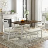 Farmhouse 6-Piece Wood Dining Table Set with 4 Upholstered Chairs and Bench White