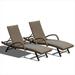 Outdoor PE Wicker Chaise Lounge with Armrest- Set of 2 Patio Reclining Chair Furniture Set Beach Pool Adjustable Backrest Recliners Padded with Quick Dry Foam (Brown 2 Lounge Chairs)