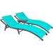 HOOMHIBIU Patio Chaise Lounge Sets Outdoor Rattan Adjustable Back 3 Pieces Cushioned Patio Folding Chaise Lounge with Folding Table (Blue)