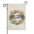 Hello Spring Welcome Flag 12Ã—18 in Welcome Spring Tulips Wreath Garden Flags Small Burlap Double Sided Welcome Flag for Outside Yard Lawn Outdoor Decoration
