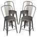 LeCeleBee Set of 4 Gunmetal Wooden Seat 24 Inch Counter Height Metal Bar Stools Kitchen Chairs with High Back Indoor/Outdoor