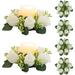 Blosmon Small Candle Rings Wreaths 6 Pcs 8.66 White Artificial Flowers Wedding Centerpiece for Table Spring Summer Fake Rose Wreath for Front Door