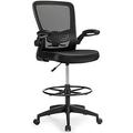 HOOMHIBIU Drafting Chair High Back Office Chairs with Footrest Ring Flip-Up Armrest Height Adjustable Executive Desk Chair Ergonomic Mesh Computer Task Chair Lumbar Support Tall Office Ch