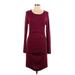 Express Casual Dress - Sheath Scoop Neck Long sleeves: Burgundy Print Dresses - Women's Size Large