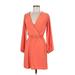 21 Saints Casual Dress - Mini V Neck Long sleeves: Orange Solid Dresses - Women's Size Medium