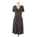 Chaps Casual Dress - A-Line V Neck Short sleeves: Brown Dresses - Women's Size Medium