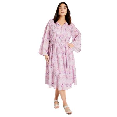 Plus Size Women's Fit-and-Flare Midi Dress by June+Vie in Pink Marble Vine (Size 18/20)