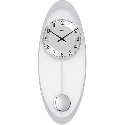 Pendelwanduhr AMS "W7416", silber (silberfarben), Wanduhren, B/H/L: 19cm x 3cm x 50cm, Quarzuhr,Glasgehäuse,Esszimmer,Wohnzimmer,Made in Germany Image