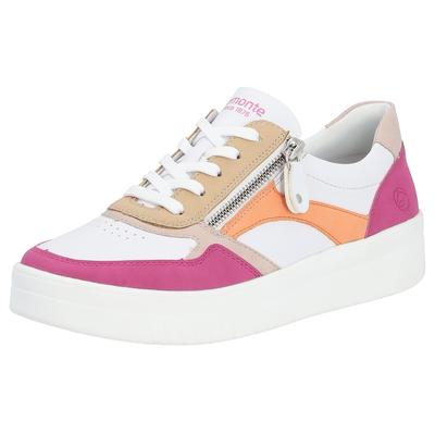 Plateausneaker REMONTE, Damen, Gr. 36, pink (weiß, fuchsia), Leder, Lederimitat, sportlich, Schuhe, Freizeitschuh, Halbs