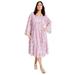 Plus Size Women's Fit-and-Flare Midi Dress by June+Vie in Pink Marble Vine (Size 14/16)