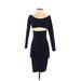 T by Alexander Wang Casual Dress - Bodycon Boatneck 3/4 sleeves: Blue Print Dresses - Women's Size X-Small